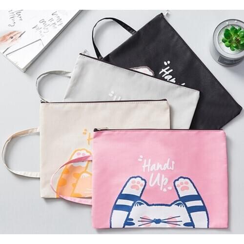 1PC Cute Cat A4 Portable File Holder File Bag Zipper Storage Bag Kawaii Pencil Bag School Office Supplies