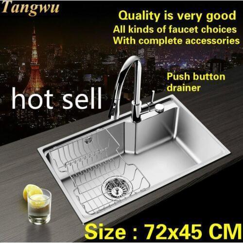 Free shipping Standard food grade 304 stainless steel kitchen tank sink single slot hot sell 72x45 CM