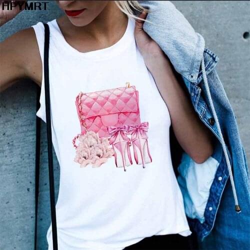 Pink flower Bag high heels Print New Summer Fashion Women Sexy Camis Vest Sleeveless Streetwear Female Casual Tank Tops Clothes