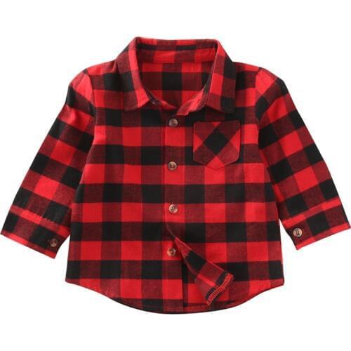 Baby Kids Boys Girls Shirt Long Sleeve Black Red Checks Plaid Tops Blouse Cotton Clothes Outfit Cute Autumn Fashion New 2018 Hot
