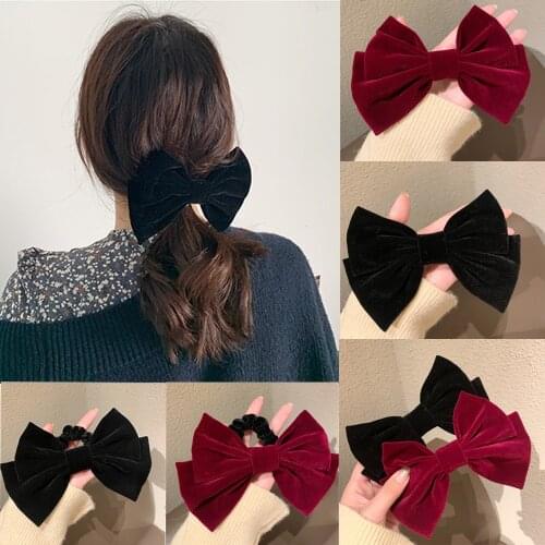 Ruoshui Woman Velvet Hairpins Bowknot Hair Ties Solid Korean Style Hairgrip Girls Hair Clips Fashion Hair Accessories Ornaments