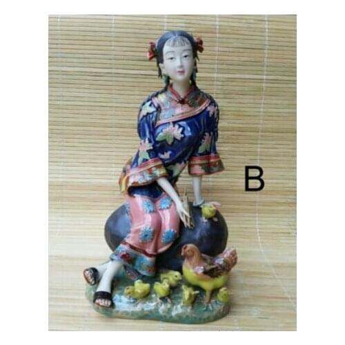 Garden music ancient beauty Shiwan doll ceramic Chinese style living room girl Beauty figure Sculpture statue Home Decoration