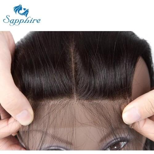 Sapphire Brazilian Hair Bone Straight T Part Lace Closure 4x1 HD Human Hair Swiss Lace Closure Transparent Middle Part Closures