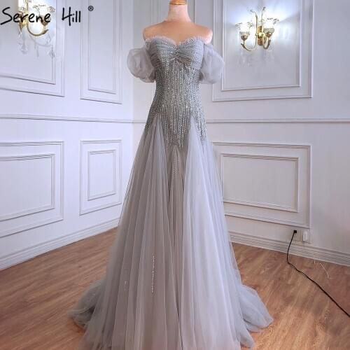 Serene Hill Grey Mermaid Luxury Evening Dresses Gowns 2021 Beading Sparkle Sexy For Wowmen Party LA70931