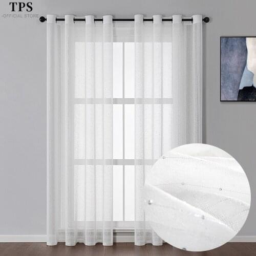 TPS Shiny Striped Line Texture Solid Tulle Curtains for Living Room Bedroom Kitchen Curtains for Window Voile Curtains Panels