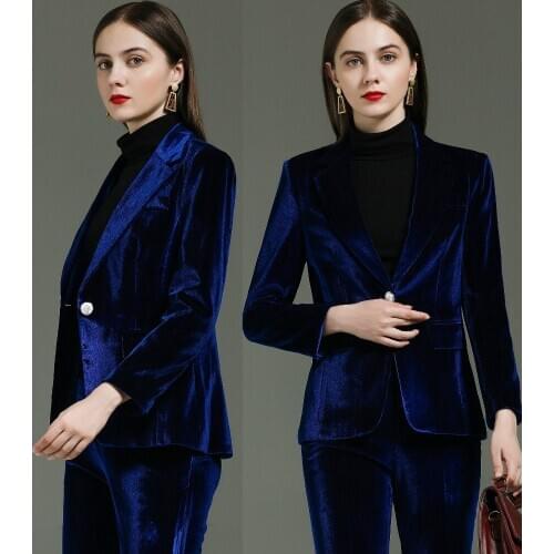 Blue business casual jacket and Pants Set business suit office dress womens 2-piece professional womens clothing 2 piece set
