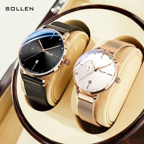 SOLLEN Couple Watch Calendar Watch Waterproof Stainless Steel Automatic Mechanical Watch Fashion Men & Women Lovers Watch SL522