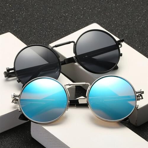 Retro Steampunk Sunglasses Men Round Designer Metal Steam Punk Sunglasses Women UV400 Spring Trend Mens Vintage Eyewear