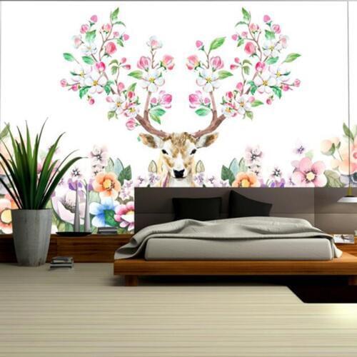 Modern Wallpaper for Walls Floral Wall Mural Minimalistic Hand Drawn Deer Wall Mural Sitting Room Design TV Room Furniture Study