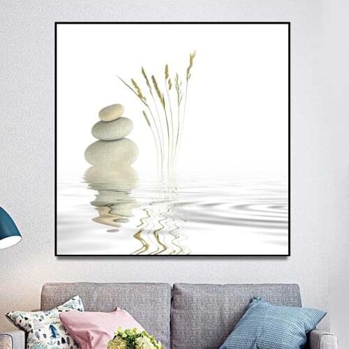 Zen Peace Spa Stones Natural Wild Grasses Art Canvas Poster Painting Oil Wall Picture Print Home Bedroom Sofa Decoration Artwork