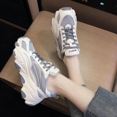 2021 Womens Chunky Sneakers Fashion Women Platform Shoes Lace Up Breathable Air Vulcanize Shoes Women Female Trainers