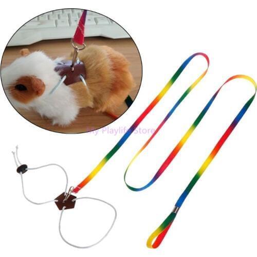 1.3m Pet Hamster Leash Harness Small Pets Rabbit Chinchilla Squirrel Outdoor Adjustable Chest Lead Rope Collar Colorful C42