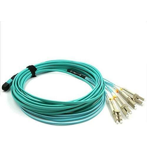 2 Meters Female MPO/MTP-LC OM4 8 Strands 8 Core LC Multi-mode Fiber Optical Cable for QSFP+SR Module Type-B AQUA 50/125um