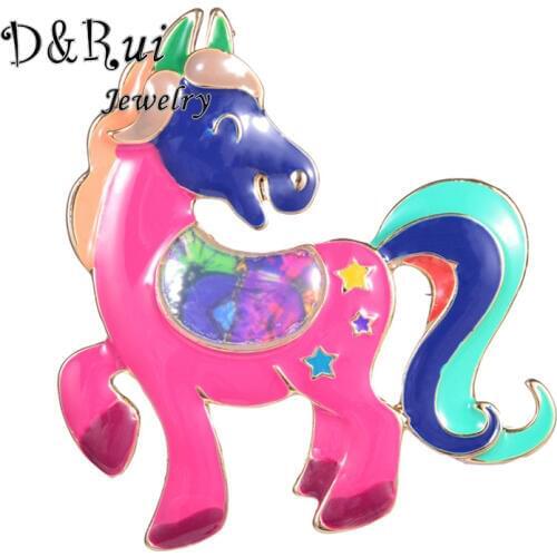 D&Rui Jewelry 2019 Cute Colorful Horse Brooches Pins and Badges for Women Men Coat Enamel Cartoon Animal Brooch Free Shipping