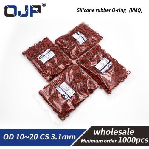 3.1mm Thickness 1000PCS/lot Red Silicon wholesale VMQ OD10/11/12/13/14/15/16/17/18/19/20mm O Ring Seal Rubber Gasket Rings