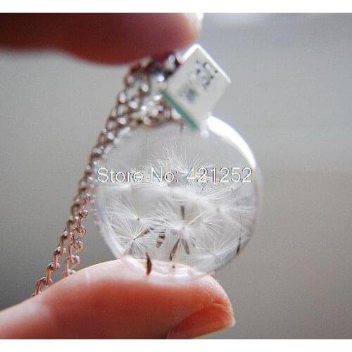 8pcs Dandelion Necklace Make A charm Glass Bead Orb Bronze Necklace Botanical Globe Beadwork