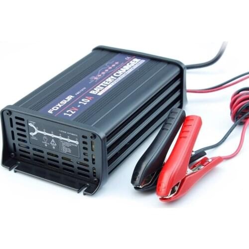 FOXSUR 12V 10A Automatic Smart Battery Charger Maintainer Desulfator for Lead Acid Batteries Car Battery Charger hi-Quality