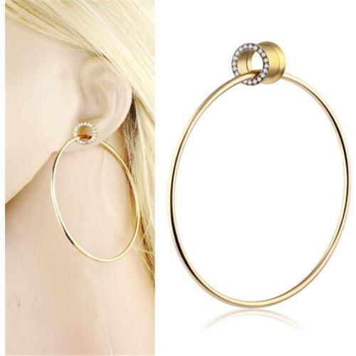 2PCS Gold Crystal Stainless Steel Ear Plugs and Tunnels Piercings Punk Round Expansion Ear Stretched Fesh Tunnel Body Jewelry