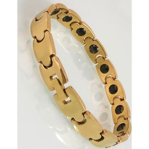 Tungsten Steel Couple Bracelet Gold Color Germanium Energy Health Care Womens Magnetic Wristband Male Armband Lovers Jewelry