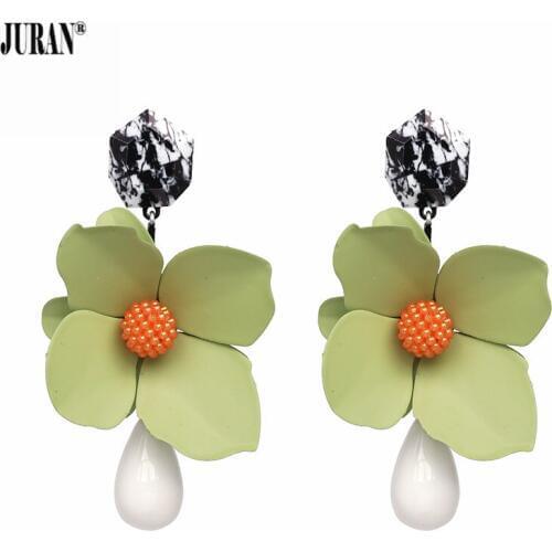 JURAN Brand Resin Flower Maxi Drop Earrings Women Handmade Big Wedding Earrings Boho Large Dangle Earrings Party Gift ZA Jewelry