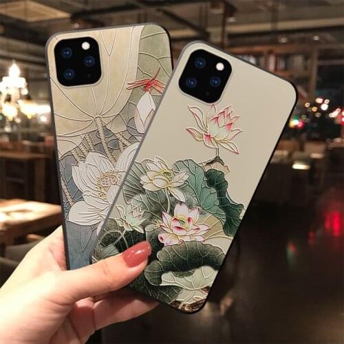 Dragonfly Lotus Magpie Bird Flower Phone Case for Huawei P20 P30 P40 Mate 10 20 30Lite Pro Honor 8X 9 10 20 30Pro Emboss Cover