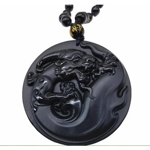 Wonderful Natural Obsidian Dragon Pendant Jewelry Fine Jewelry Lucky to ward off evil spirits Auspicious Amulet Pendant