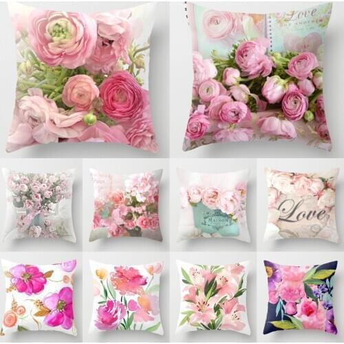 Euro American Style Pink Rose Flowers Cushion Cover Polyester 18" American Country Decorative Pillow Covers Sofa Throw Pillows