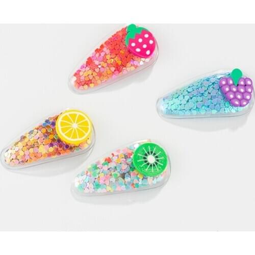 Cute Fruit PU Quicksand Barrette Girl Hair Clip Transparent Heart Solid Cartoon Resin Children Hairpin Hair Accessories