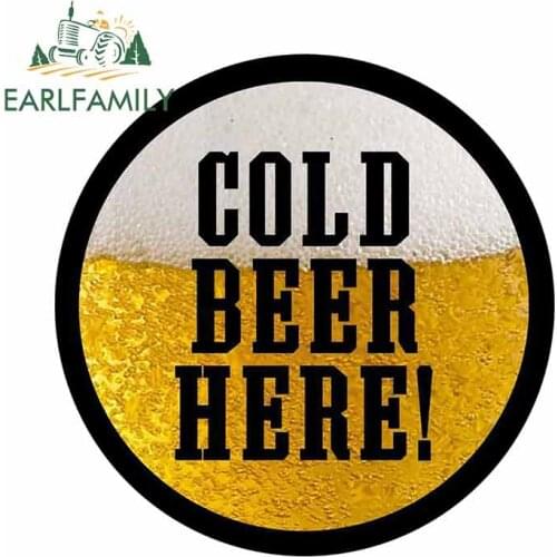 EARLFAMILY 13cm x 13cm for GOLD BEER HERE Motorcycle Car Stickers DIY Waterproof Fashion 3D Decal Suitable for VAN RV Vehicle