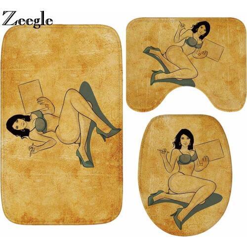 Zeegle European Woman Printed Bathroom Carpets 3Pcs/set Mat For Bathroom Non-slip Bath Rugs Shower Foot Mat Bathroom Rug Set