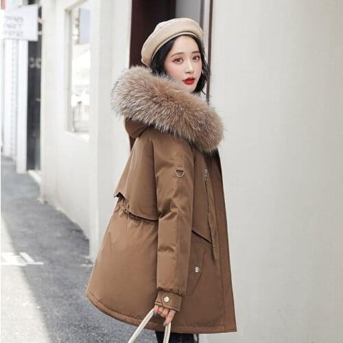 FORERUN Woman Parkas Fur Collar Hooded Cotton Padded Korean Fashion Winter Woman Coats 2021 Dropshipping