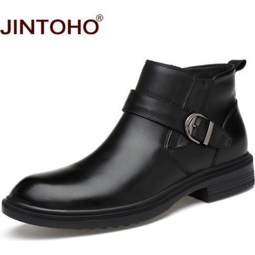 JINTOHO 2017 High Quality Genuine Leather Winter Men Shoes Ankle Leather Boots Warm Winter Men Boots Brand Fashion Male Boots
