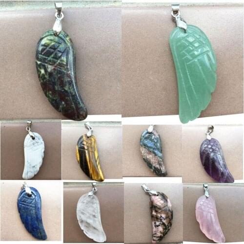 BloodSstone Tiger Eye Lapis Lazuli Crystal Rhodorite Angle Wing Pendant Bead WB910