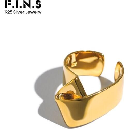 F.I.N.S 2020 NEW Authentic S925 Sterling Silver Rings for Women Fold Glossy Open Finger Ring Silver 925 Jewelry for Decoration