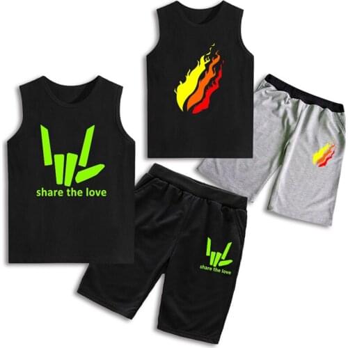 Summer Kid Vest and Shorts Cotton Casual Suit A stylish childrens sleeveless T-shirt and shorts 2 piece set for casual comfort