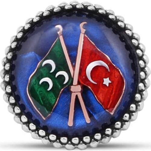 Blue Cabochons Ottoman and Turkish Flag 925 K Silver Badge