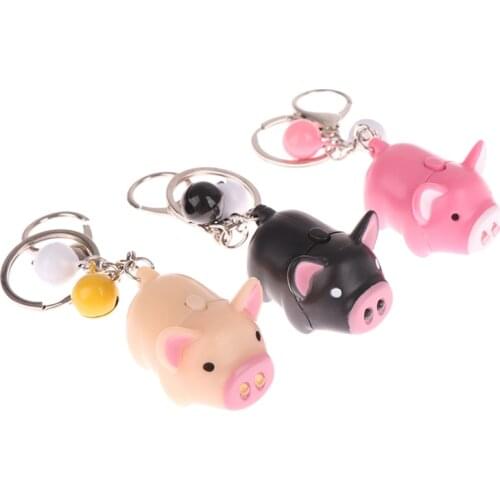 Mini Adorable Pig Keychain LED Luminous Sound Cartoon Pig Key Ring