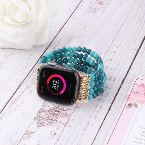 Fashion Womens Crystal Bracelet for Apple Watch SE Band Series 6 5 4 3 Elastic Stretch Beaded Strap for iWatch 40/44mm 38/ 42mm