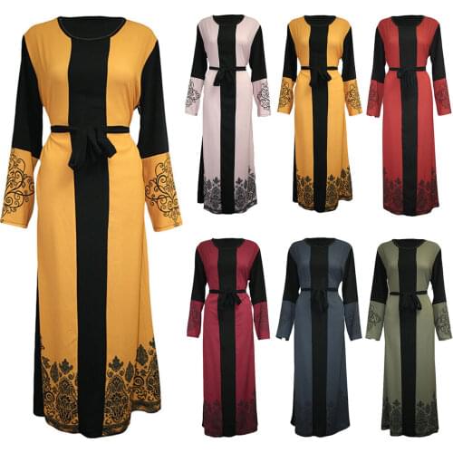 Muslim Long Dress Women Print Sash Caftan Marocain Kaftan Abaya Dubai Ramadan Eid Turkey Islamic Clothing Plus Size Vestido Traf