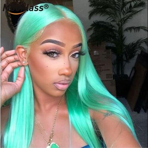 Mint Green 13x4 Lace Frontal Wig Brazilian 180 Density Lace Front Human Hair Wigs Preplucked Straight Human Hair Wigs For Women