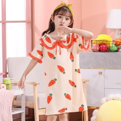 New Nightdress Little Teen Girl Short Sleeved Pajamas Dresses Children Cartoon Summer Cute Nightgown Home Clothes Kids Sleepwear