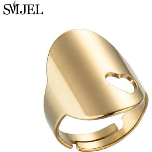 New Stainless Steel Hollow Heart Ring Adjustable Size Chucky Dome Punk Street Wedding Band Jewelry Accessories Gift bijoux femme