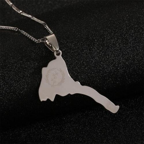 Stainless Steel Eritrea Map Flag Pendant Necklaces for Women Map of Eritrean Chain Jewelry