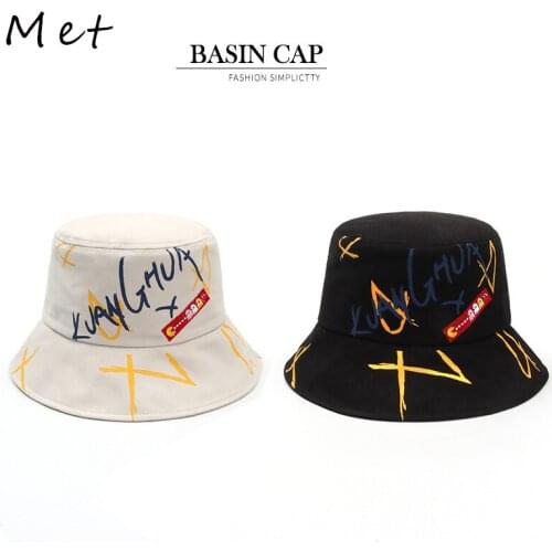 S04 New Bucket Hat Male Black And White Casual Fisherman Hat Autumn Korean Wild Sun Hat Panama Personality Graffiti Basin Hat