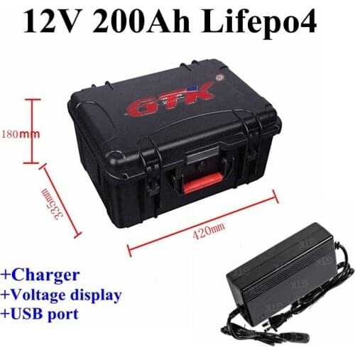 Rechargeable 12v 200ah lifepo4 Lithium battery pack 12V for Motor home Solar panel RV camping caravan solar system +20A charger