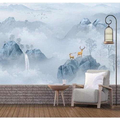 Custom Photo Wallpaper Chinese Style Dream Deer Ink Landscape Mural Living Room TV Sofa Background Wall Decor Papel De Parede 3D