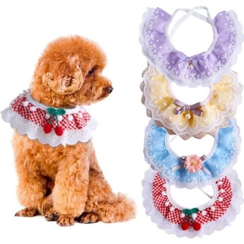Pet Lace Bib Saliva Towel Bowknot Pet Collar Lace Bibs Pet Collar Bib Lovely Dog Cat Necklace Decor Collars For Small Dog