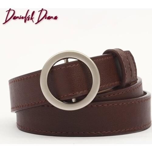 Best 2020 Women leather belt Newest Round buckle belts female leisure jeans wild without pin metal buckle Women strap belt