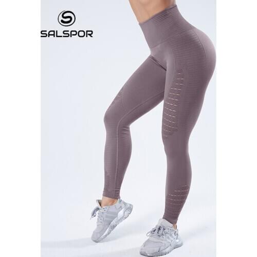 SALSPOR Women Seamless Push Up Leggings Hollow Out Sport Fitness High Waist Slim Leggings Woman Fashion Mesh Leggins Girls