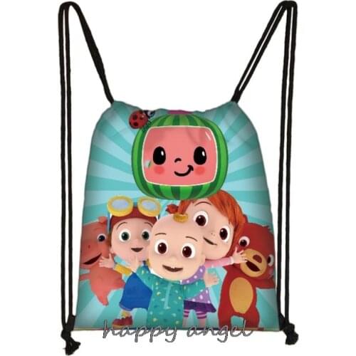 Cocomelon Print Drawstring Bag Women Travel Bag Fashion Teenager Girls Canvas Softback Backpack Female Storage Bag